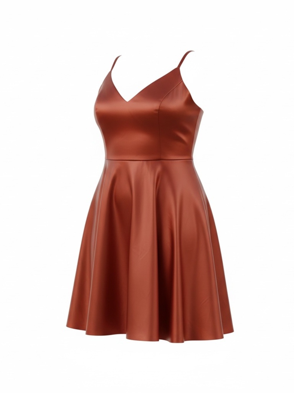 David's Bridal Satin Spaghetti-Strap Fit-and-Flare Dress in Burnt Orange